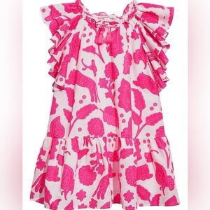 Country Road Little Girls Multi Stamp Linen Blend Dress Frills Ruffles Size 10